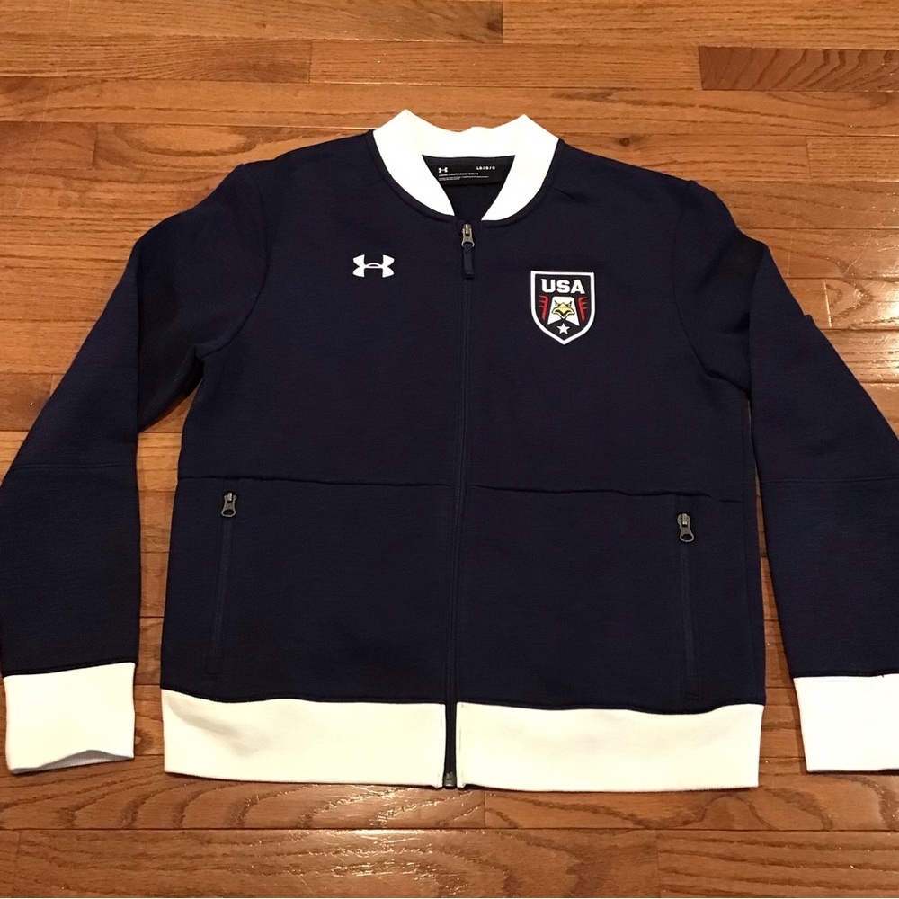 Under Armour USA Stars & Stripes Fleece Full Zip Bomber Jacket Loose Fit
